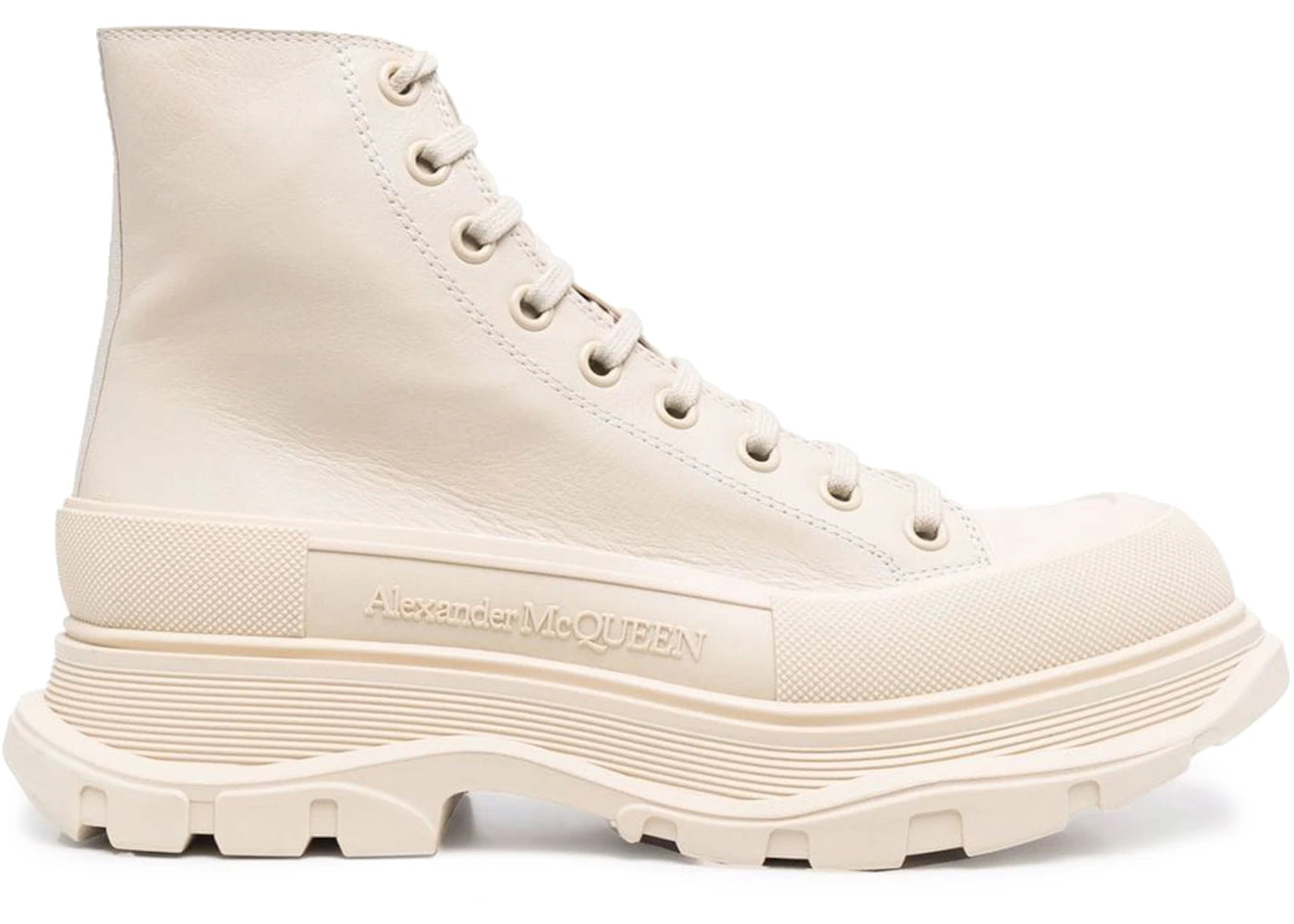 Alexander McQueen Tread Slick Lace Up Boot Beige Beige