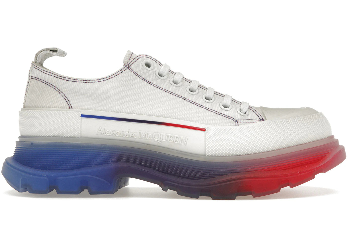 Alexander McQueen Tread Slick Low Lace Up Clear Sole White Off-White Bright Red