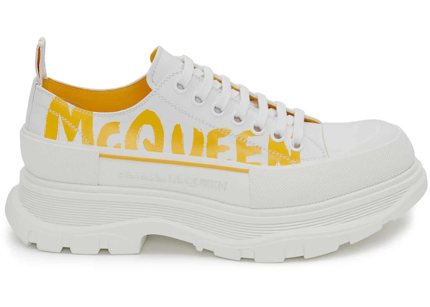 Alexander McQueen Tread Slick Low Lace Up Graffiti White Yellow Pop
