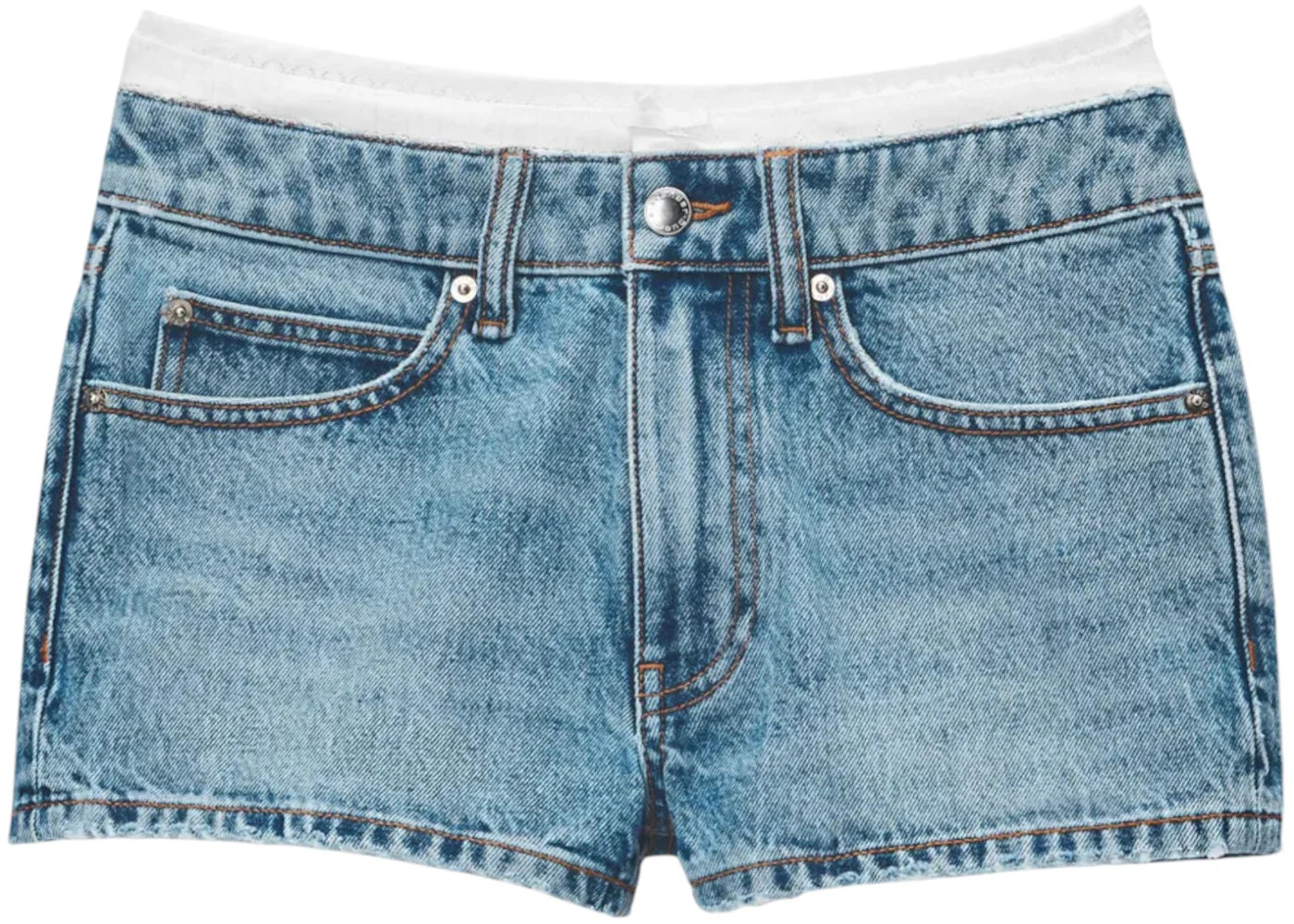 Alexander Wang Pointelle Undie High Rise Mini Shorts Vintage Light Indigo
