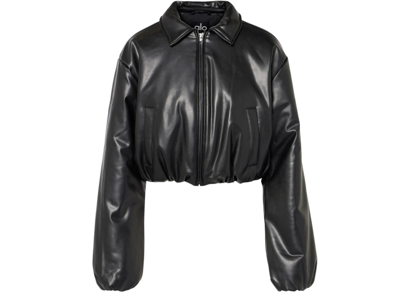 Alo Yoga Premier Faux Leather Bomber Jacket Black