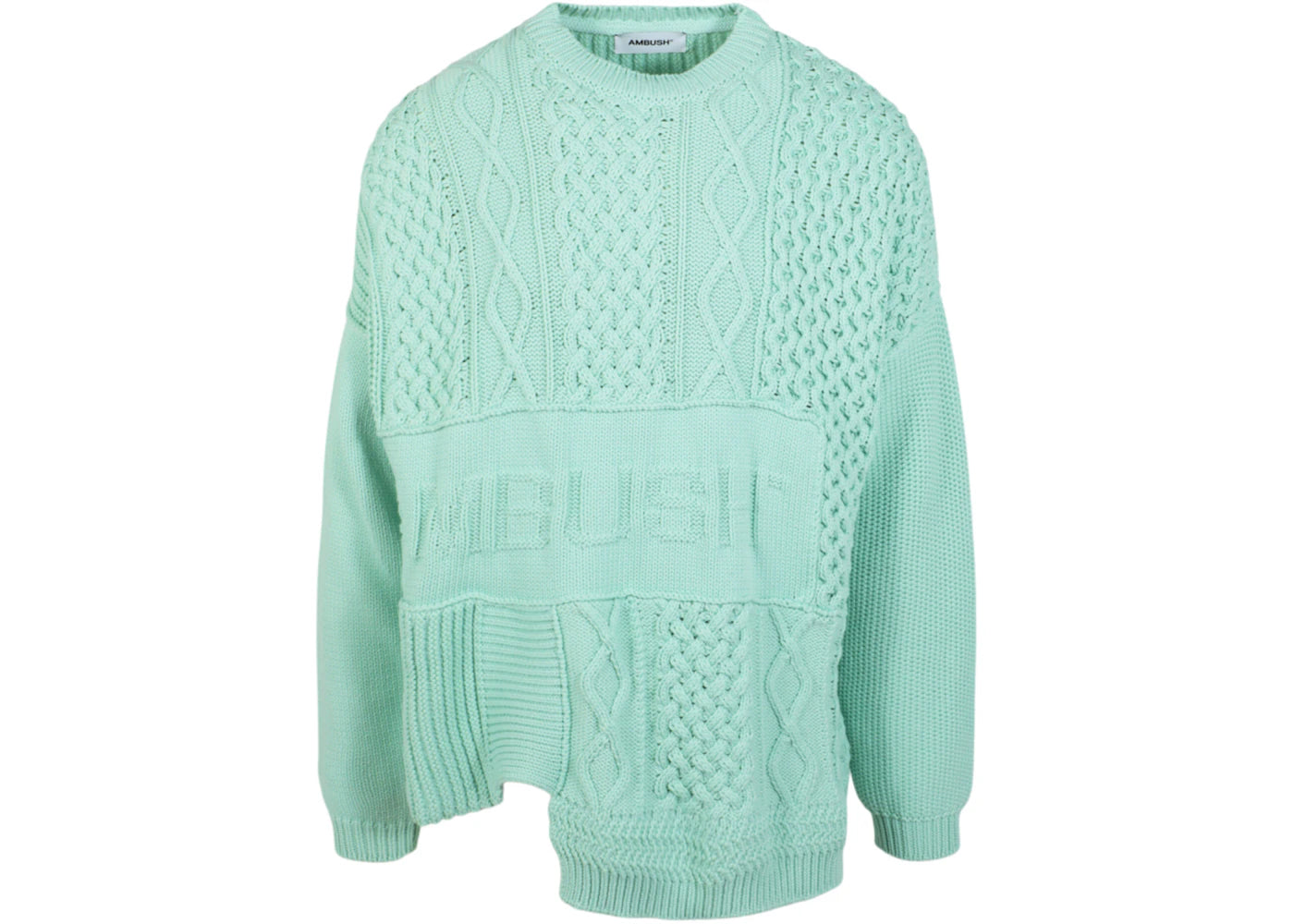 Ambush Patchwork Knit Crewneck Sweater Green