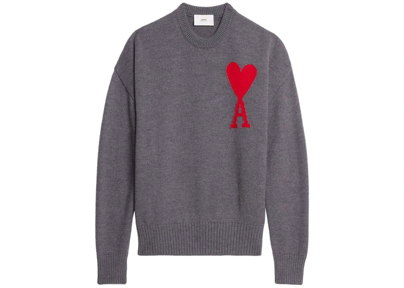 Ami Paris ADC Crewneck Sweater Heather Grey/Red
