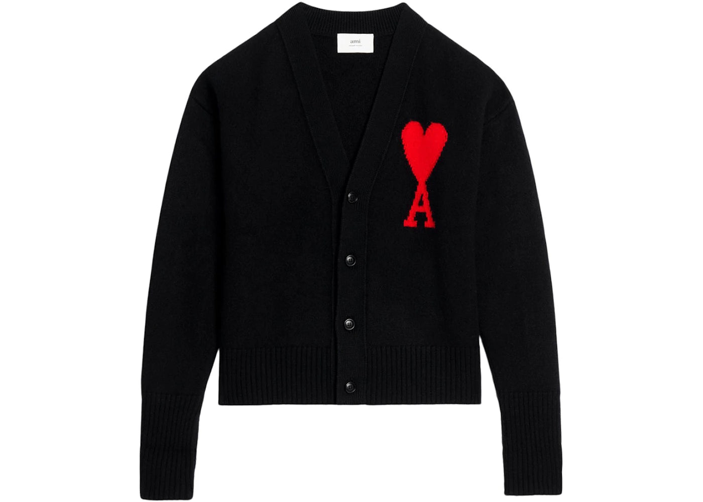 Ami Paris Ami De Coeur Felted Merino Wool Cardigan Black/Red
