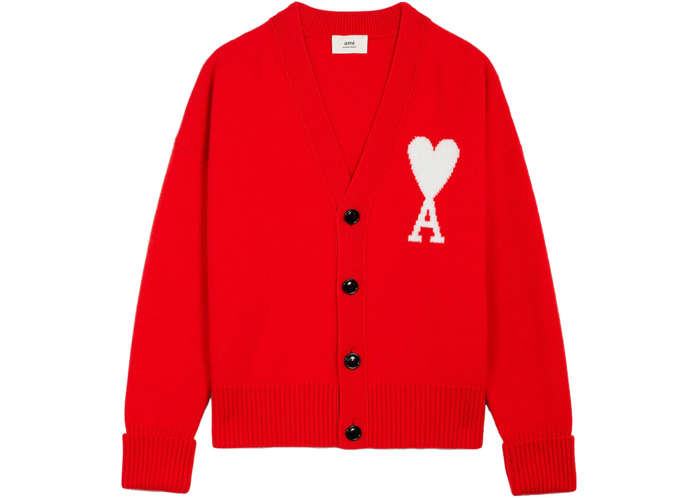 Ami Paris Ami De Coeur Merino Wool Oversize Cardigan Red/White