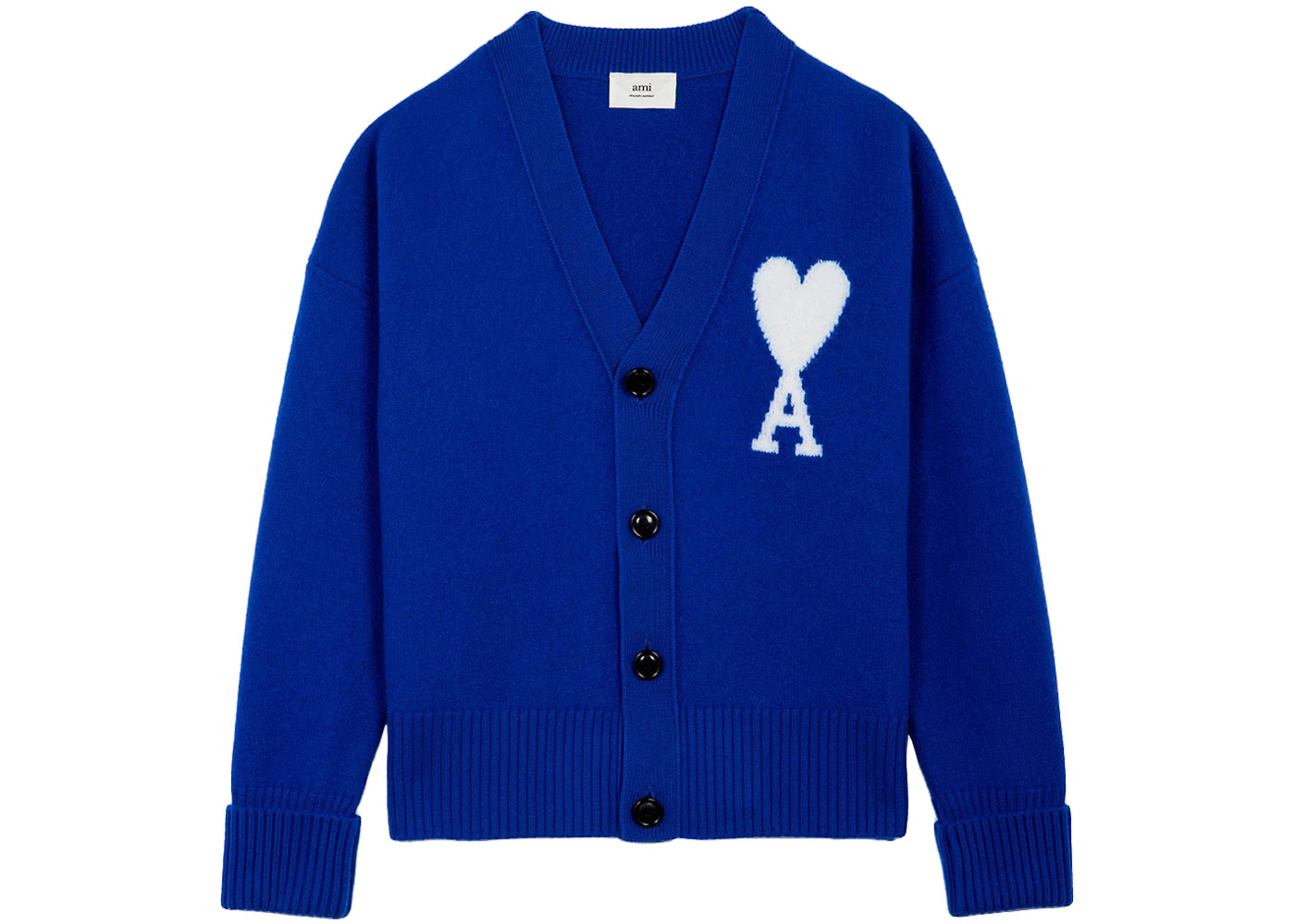 Ami Paris Ami De Coeur Merino Wool Oversize Cardigan Royal Blue/White