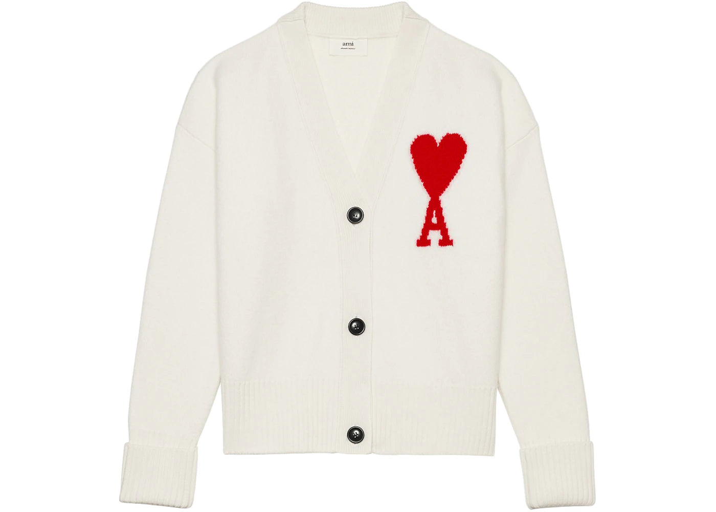 Ami Paris Ami De Coeur Merino Wool Oversize Cardigan White/Red