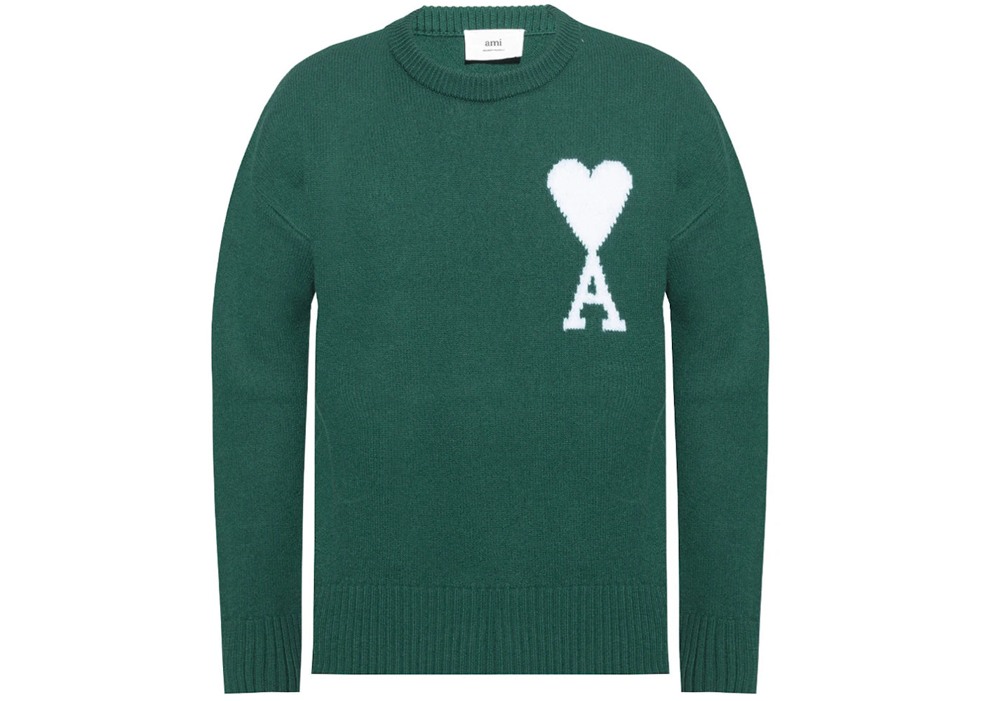 Ami Paris Ami De Coeur Merino Wool Oversized Crewneck Sweater Green/White
