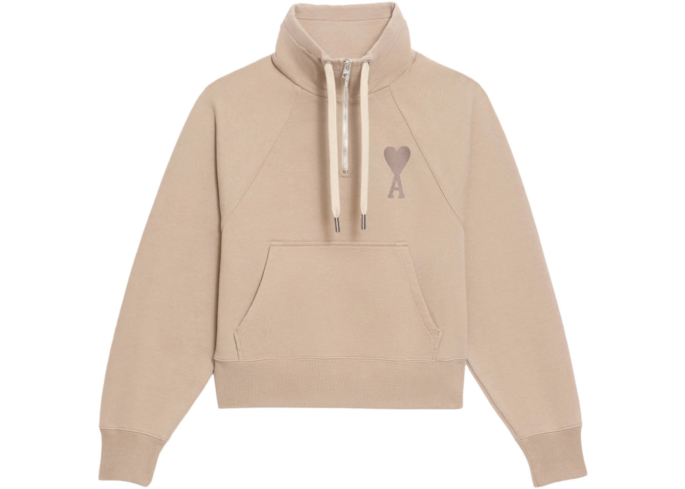 Ami Paris Ami de Coeur Half-Zip Boxy Fit Sweatshirt Beige Fonce