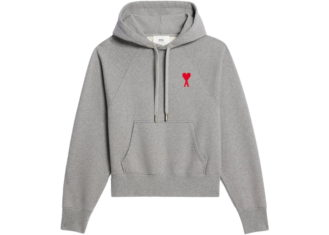 Ami Paris Ami de Coeur Heavy Fleece Small S Heart Popover Boxy Fit Hoodie Heather Grey/Red