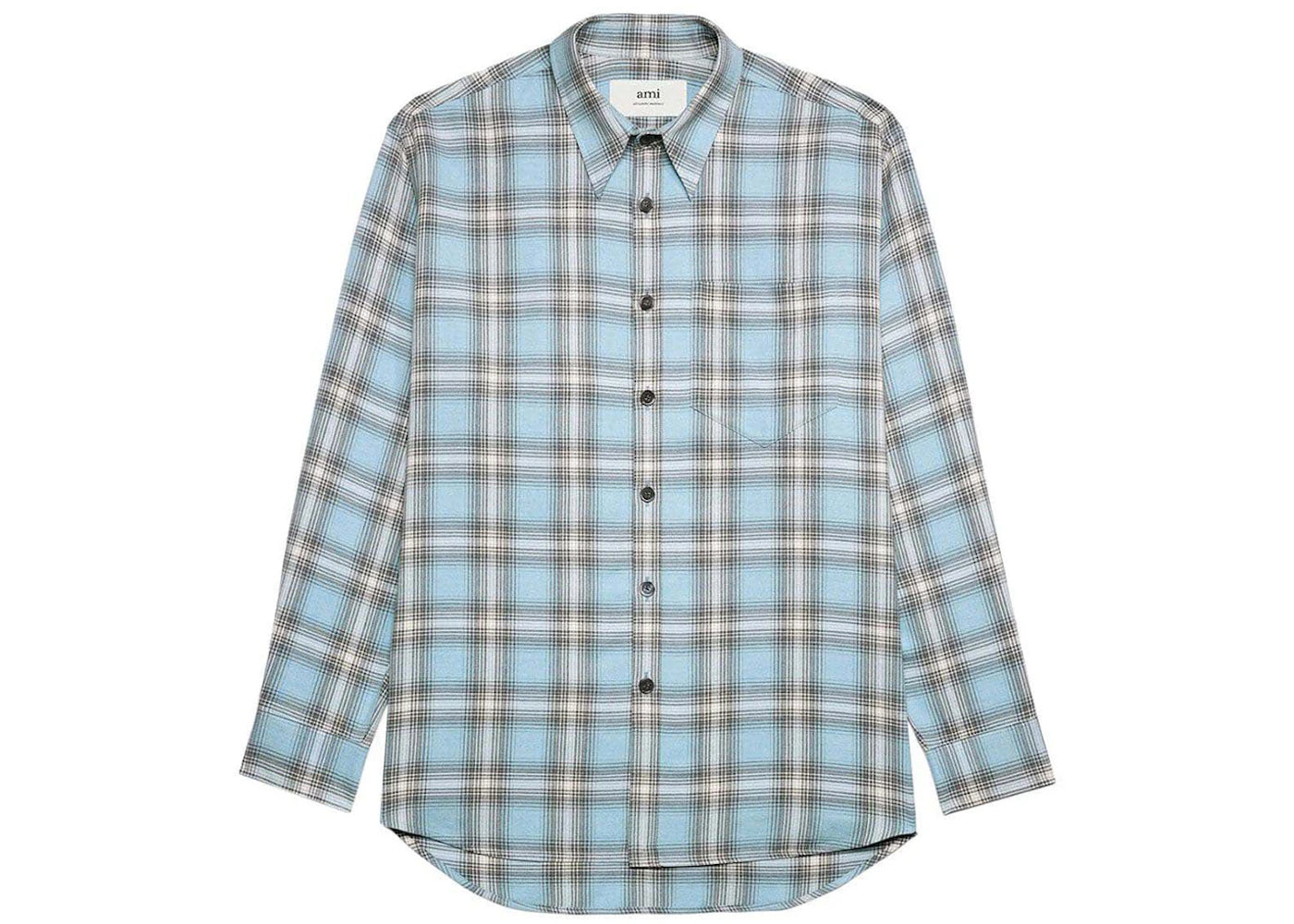 Ami Paris Long-Sleeved Checkered Knitted Shirt Blue