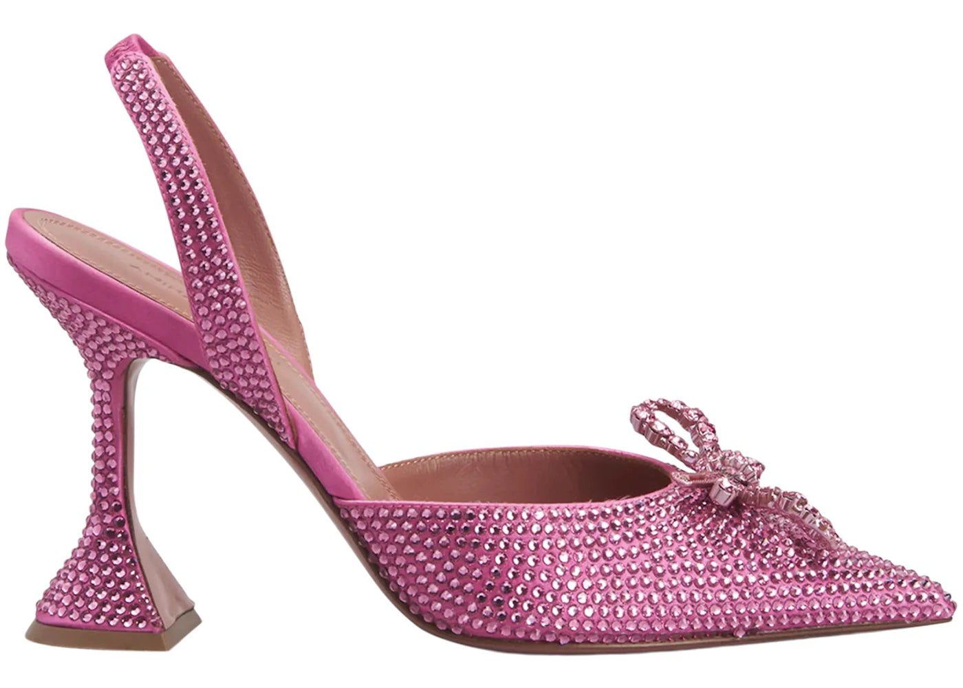 Amina Muaddi Rosie 95mm Crystal Sling Rose Satin & Rose Crystals – Side ...
