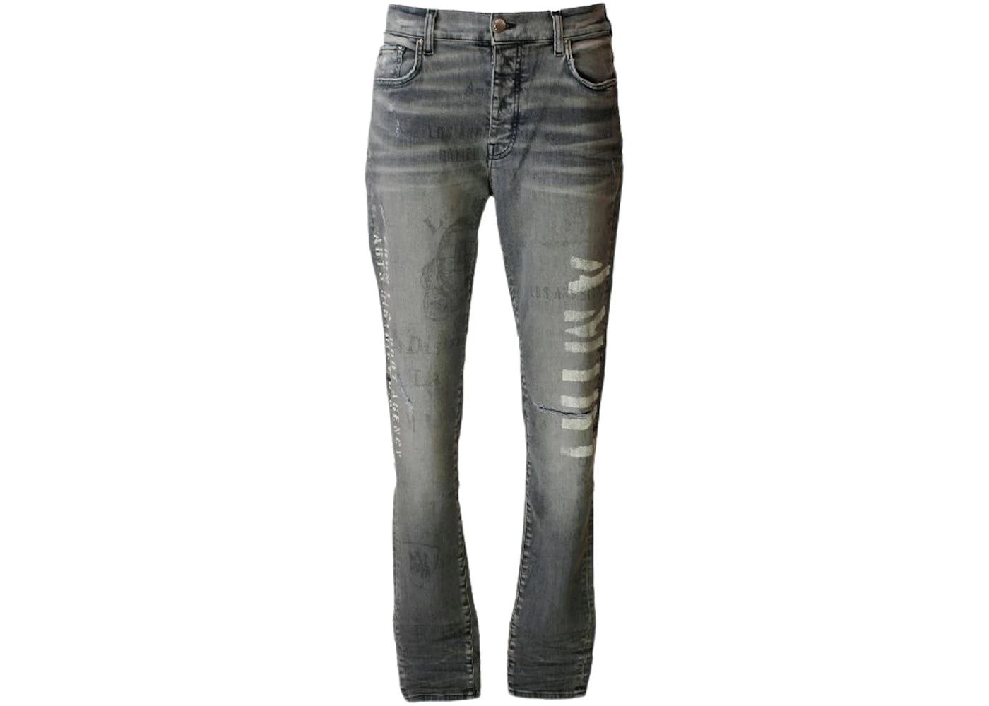 AMIRI All Over Pattern Washed Denim Jeans Grey