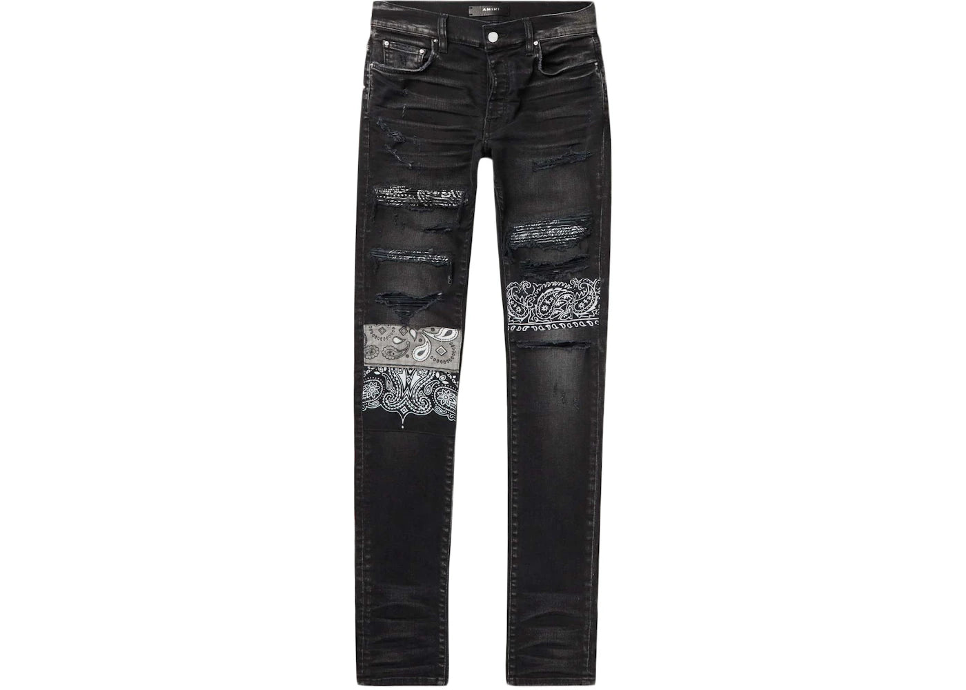 AMIRI Bandana Patchwork Skinny Jeans Black