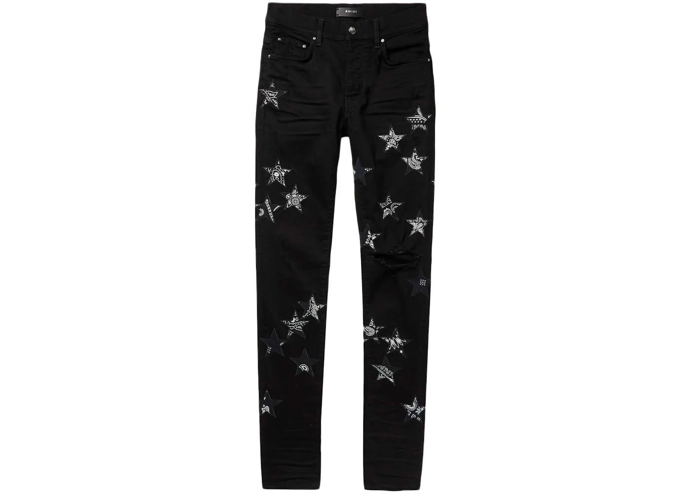 AMIRI Bandana Star Appliqued Distressed Skinny Jeans jeans