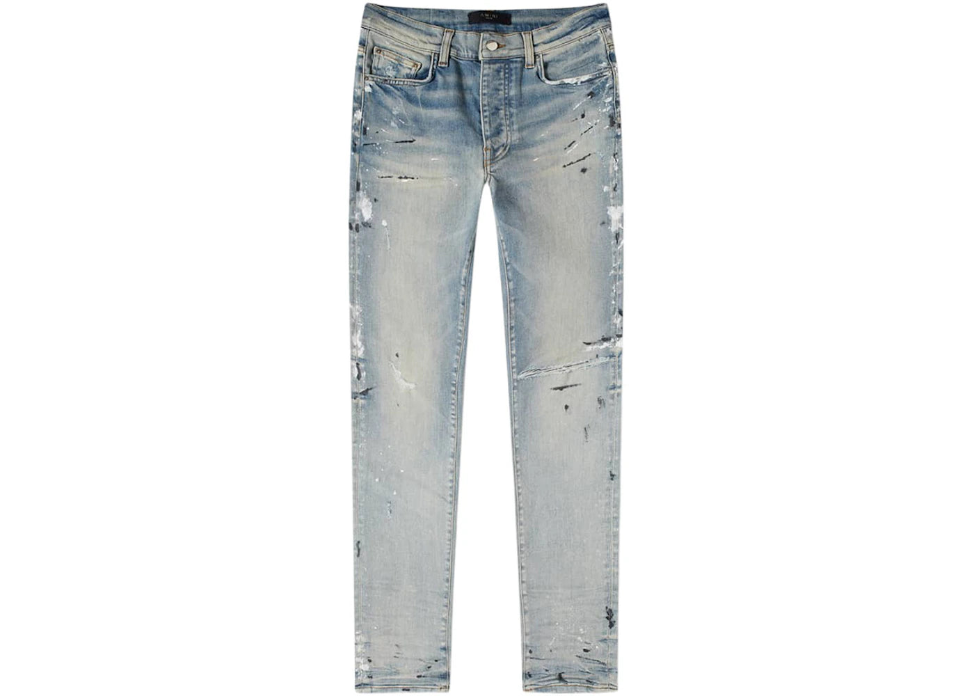 AMIRI Hand Painted Slit Knee Skinny Jeans Clay Indigo