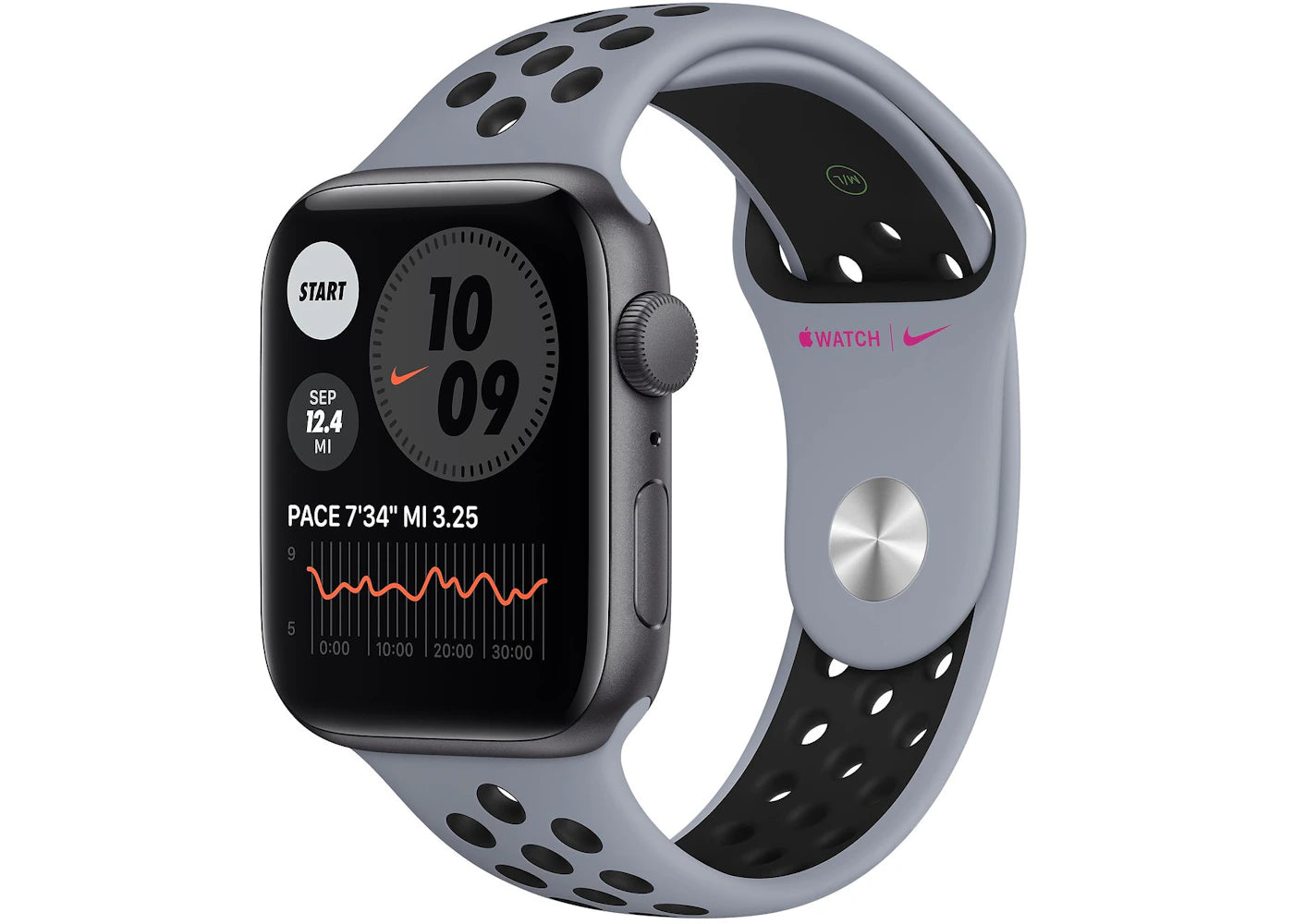 Apple Watch Nike SE GPS 44mm Space Gray Aluminum with Obsidian Mist Black Sport Band A2352