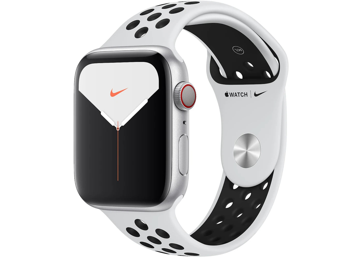 Apple Watch Nike Series 5 GPS + Cellular 44mm Silver Aluminum with Pure Platinum Black Band A2095