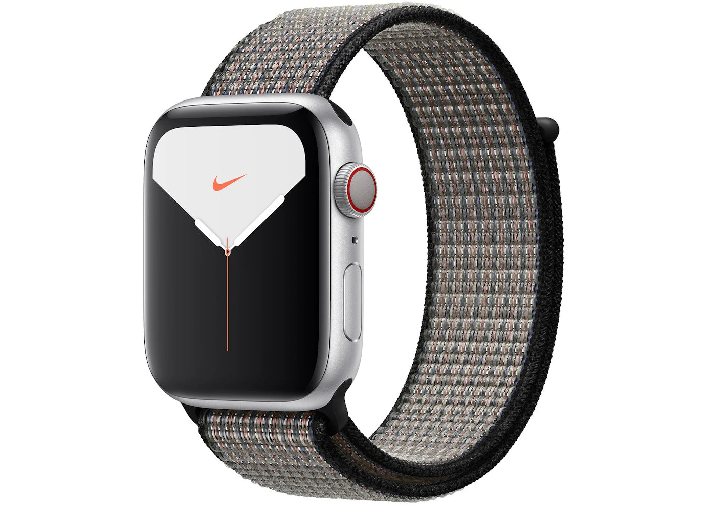 Apple Watch Nike Series 5 GPS + Cellular 44mm Silver Aluminum with Royal Pulse Lava Glow Loop A2095