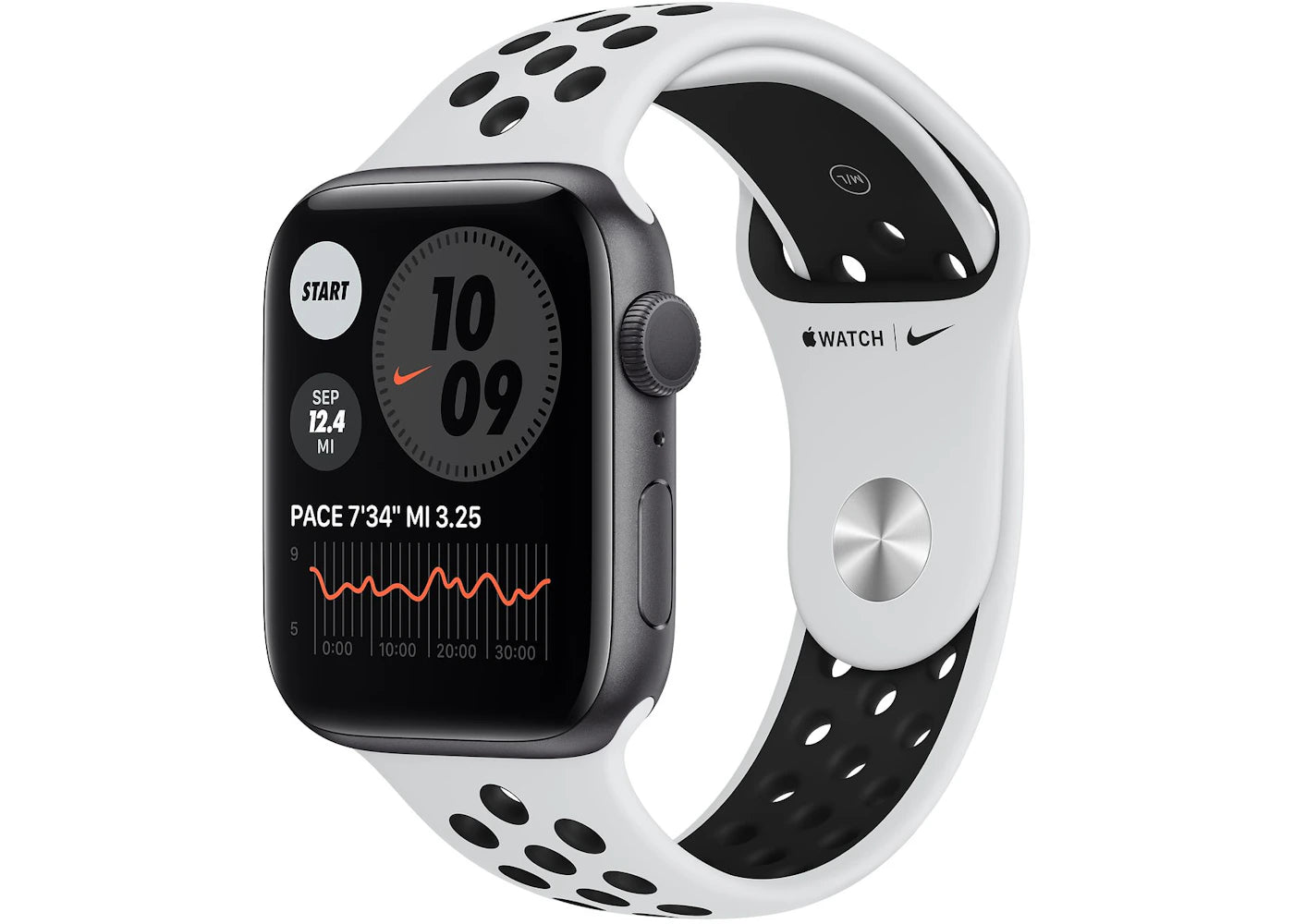 Apple Watch Nike Series 6 GPS 44mm Space Gray Aluminum with Pure Platinum Black Sport Band A2292
