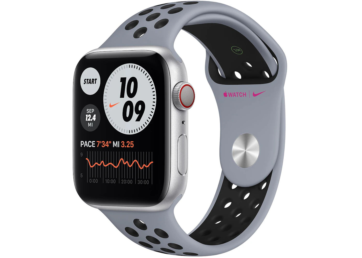Apple Watch Nike Series 6 GPS + Cellular 44mm Silver Aluminum with Obsidian Mist Black Sport Band A2294