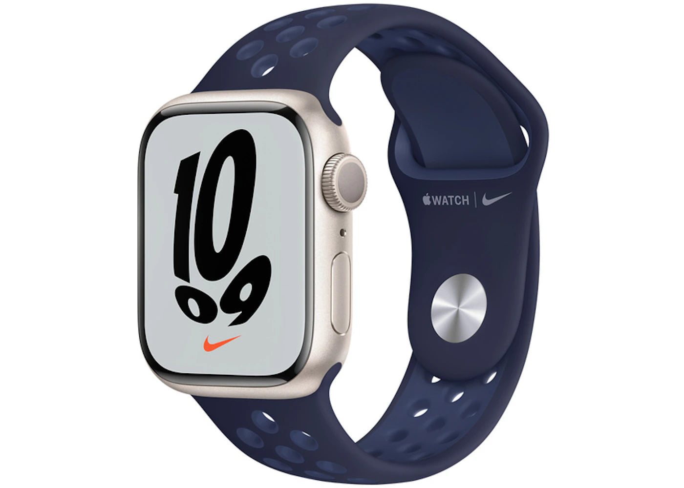 Apple Watch Nike Series 7 GPS 41mm Starlight Aluminum with Nike Navy Sport Band A2473