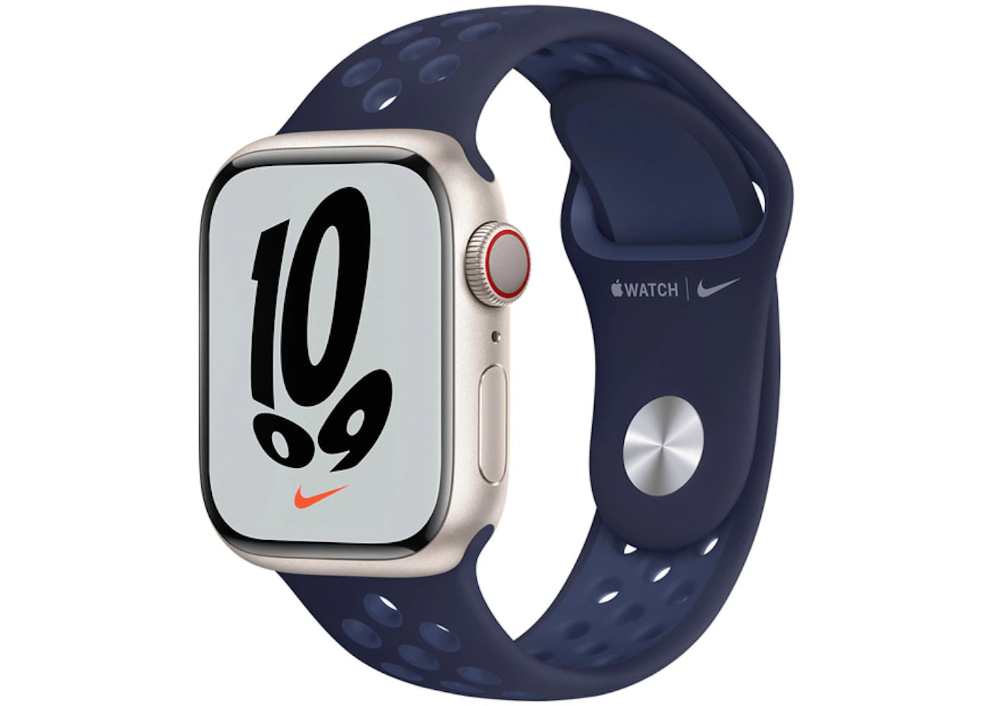 Apple Watch Nike Series 7 GPS + Cellular 41mm Starlight Aluminum with Nike Navy Sport Band A2475