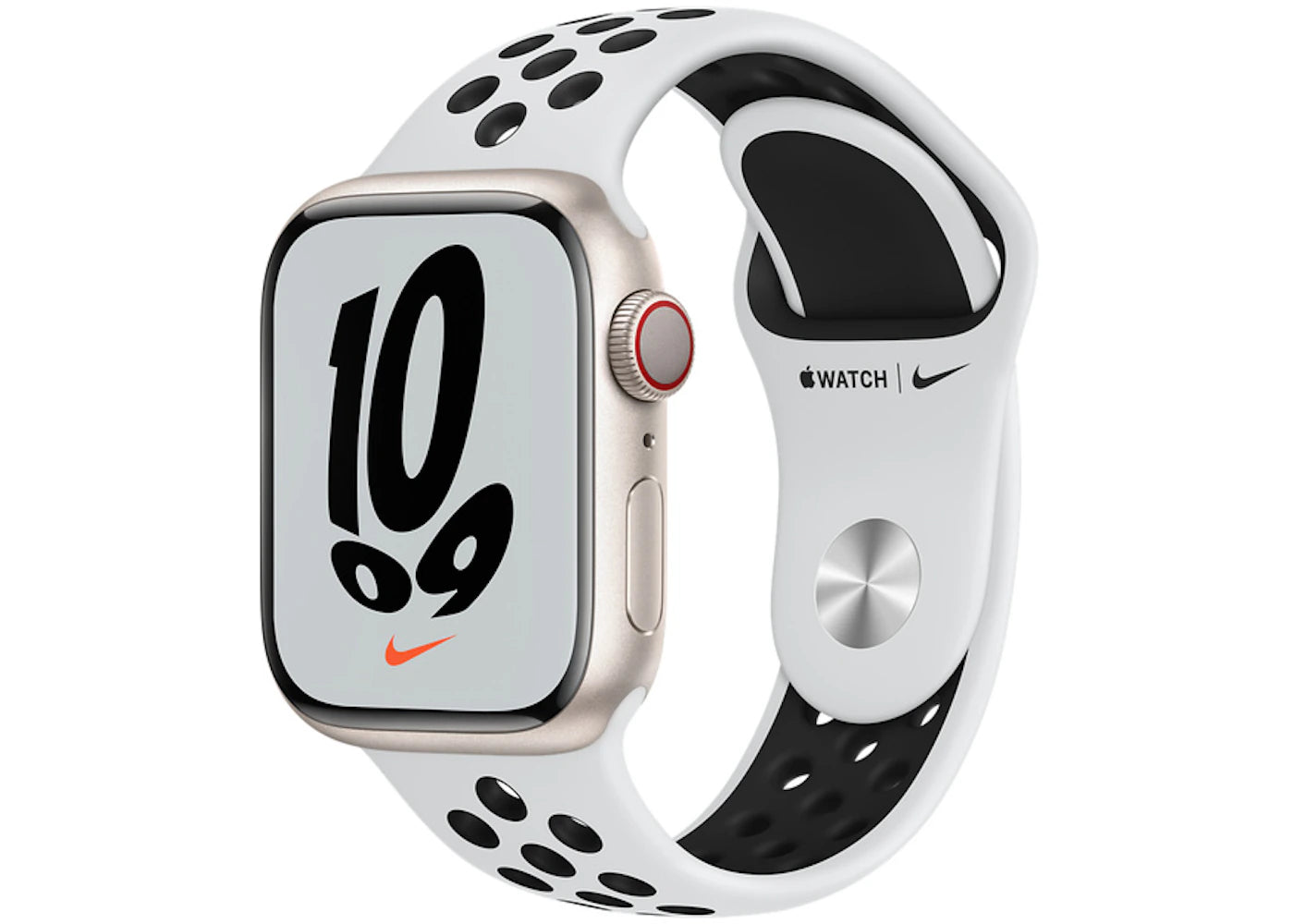 Apple Watch Nike Series 7 GPS + Cellular 41mm Starlight Aluminum with Nike Pure Plantium/Black Sport Band A2475