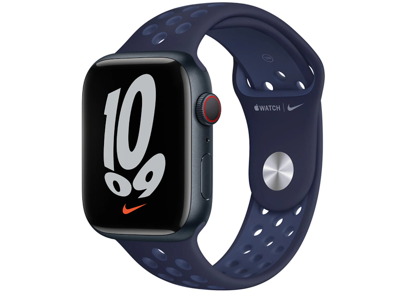 Apple Watch Nike Series 7 GPS + Cellular 45mm Midnight Aluminum with Nike Navy Sport Band A2477