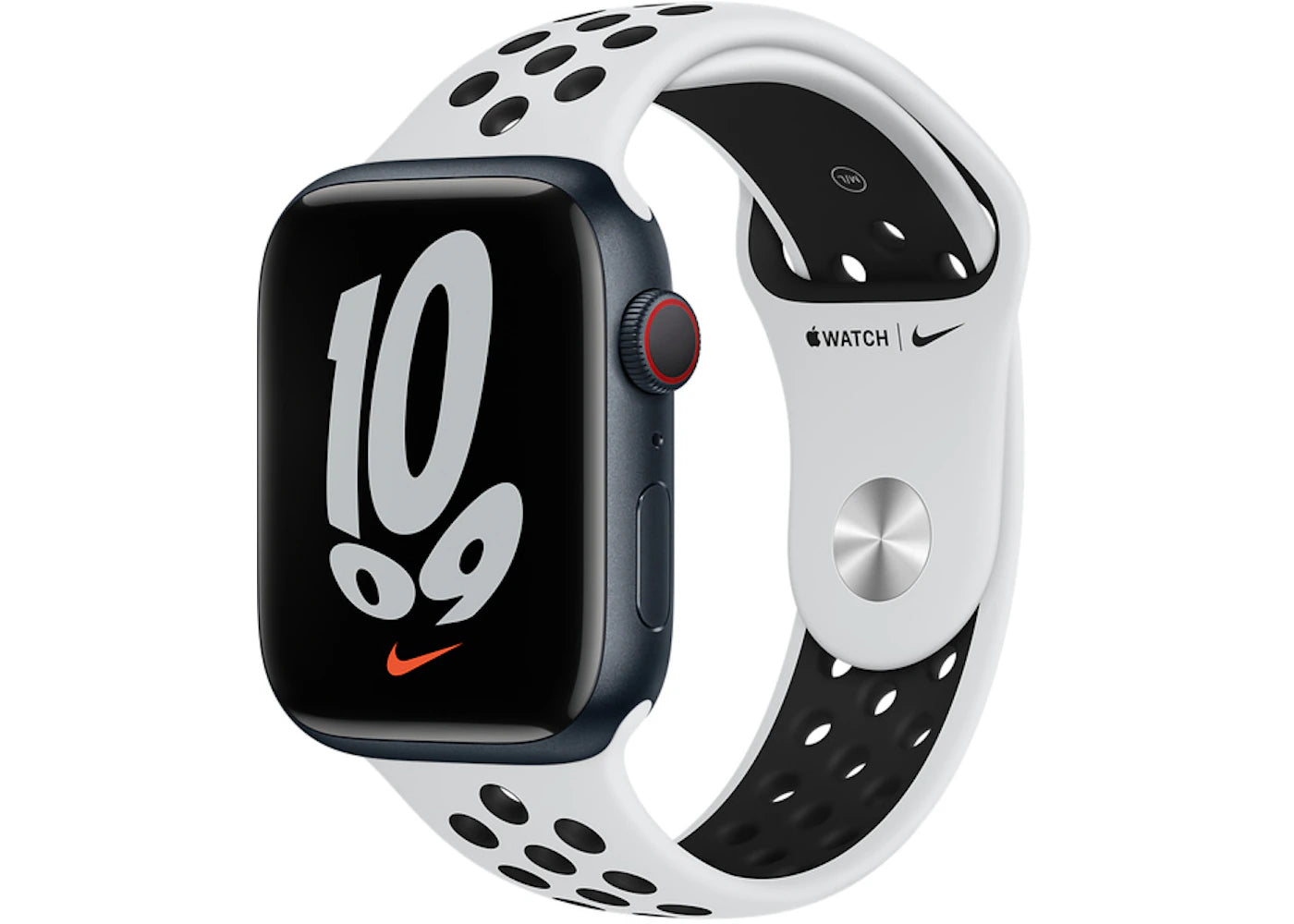 Apple Watch Nike Series 7 GPS + Cellular 45mm Midnight Aluminum with Nike Pure Plantium/Black Sport Band A2477