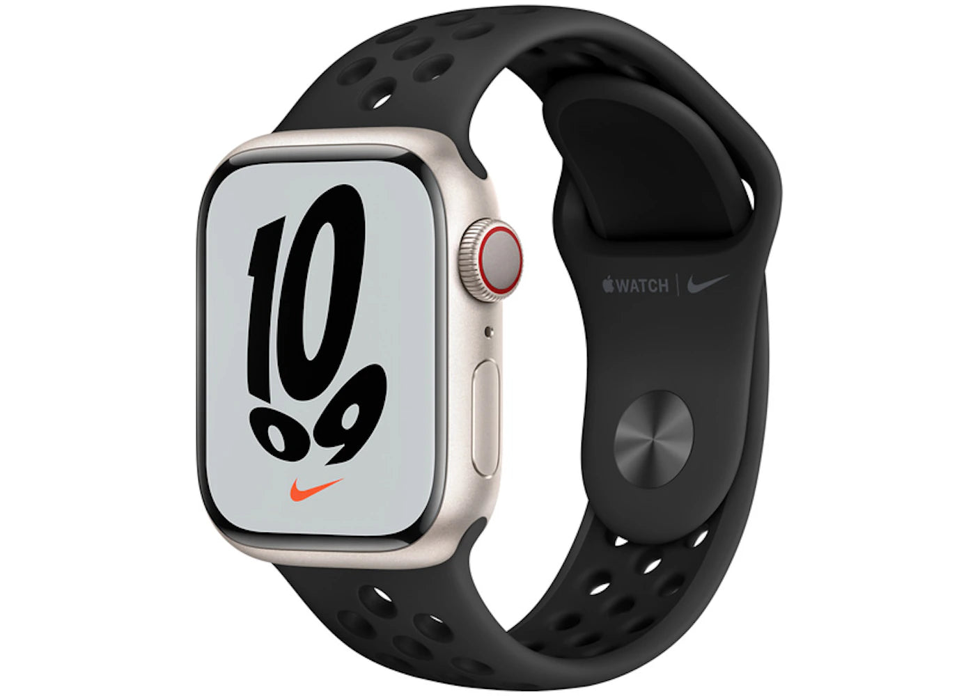 Apple Watch Nike Series 7 GPS + Cellular 45mm Starlight Aluminum with Nike Black Sport Band A2477