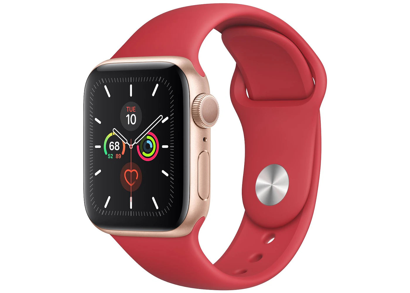Apple Watch Series 5 GPS 40mm Gold Aluminum with Red Sport Band A2092