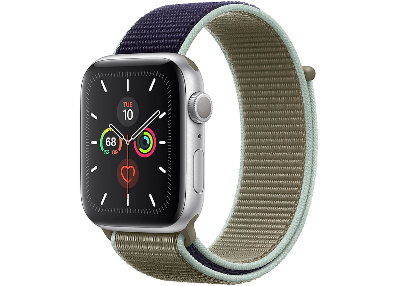 Apple Watch Series 5 GPS 44mm Silver Aluminum with Khaki Sport Loop A2093
