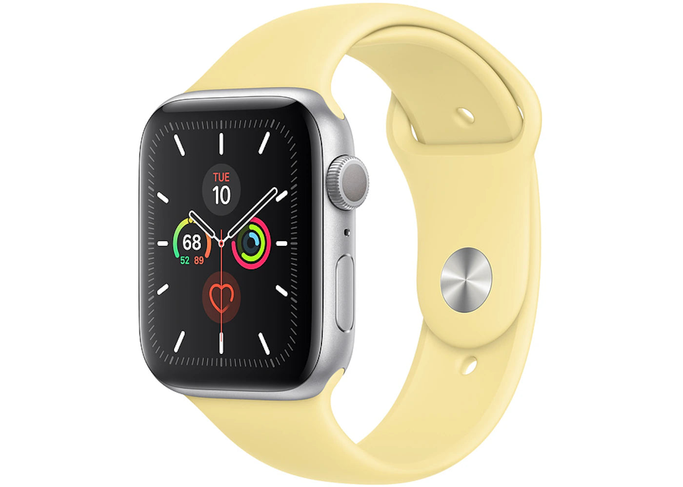 Apple Watch Series 5 GPS 44mm Silver Aluminum with Lemon Cream Sport Band A2093