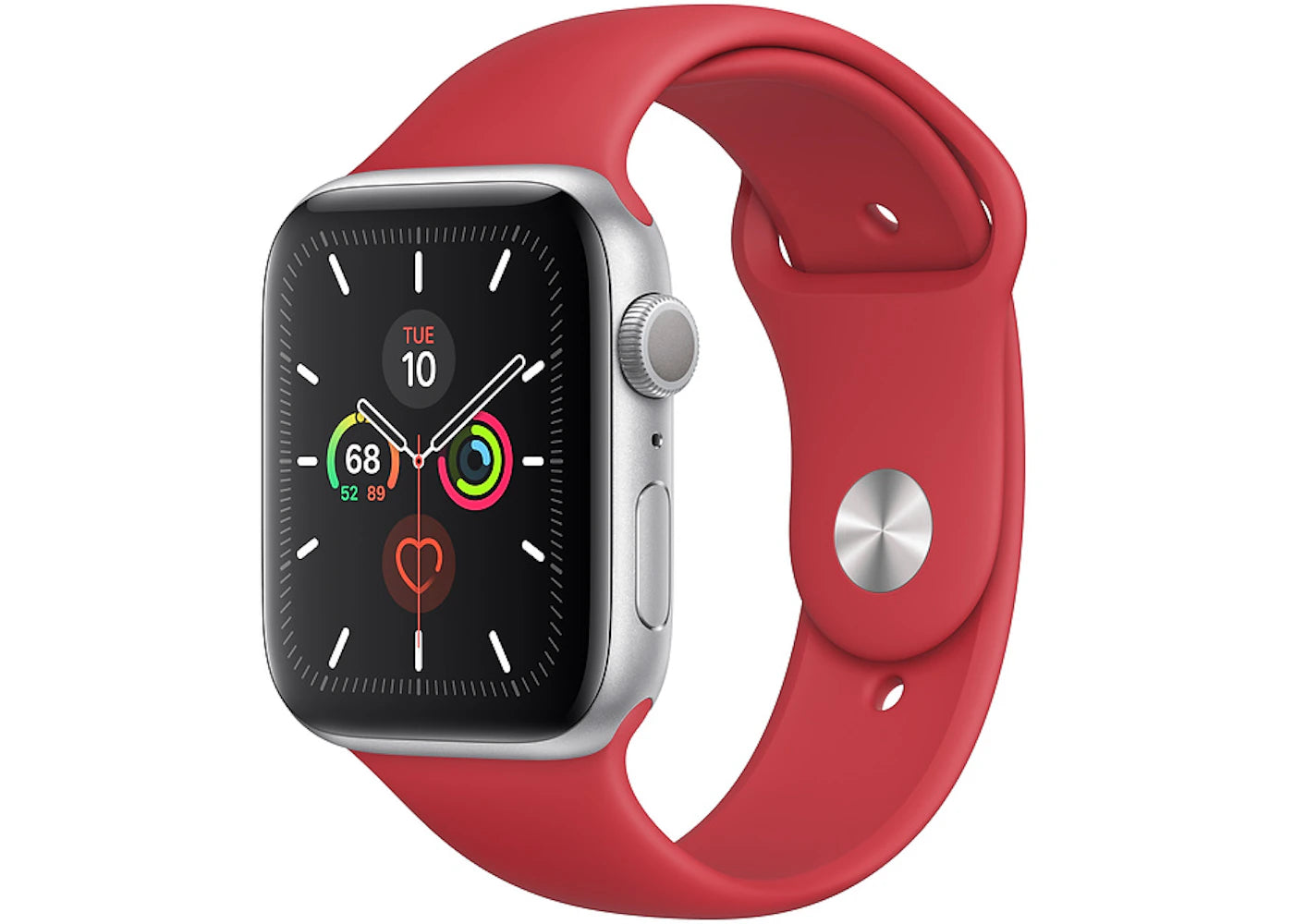 Apple Watch Series 5 GPS 44mm Silver Aluminum with Red Sport Band A2093