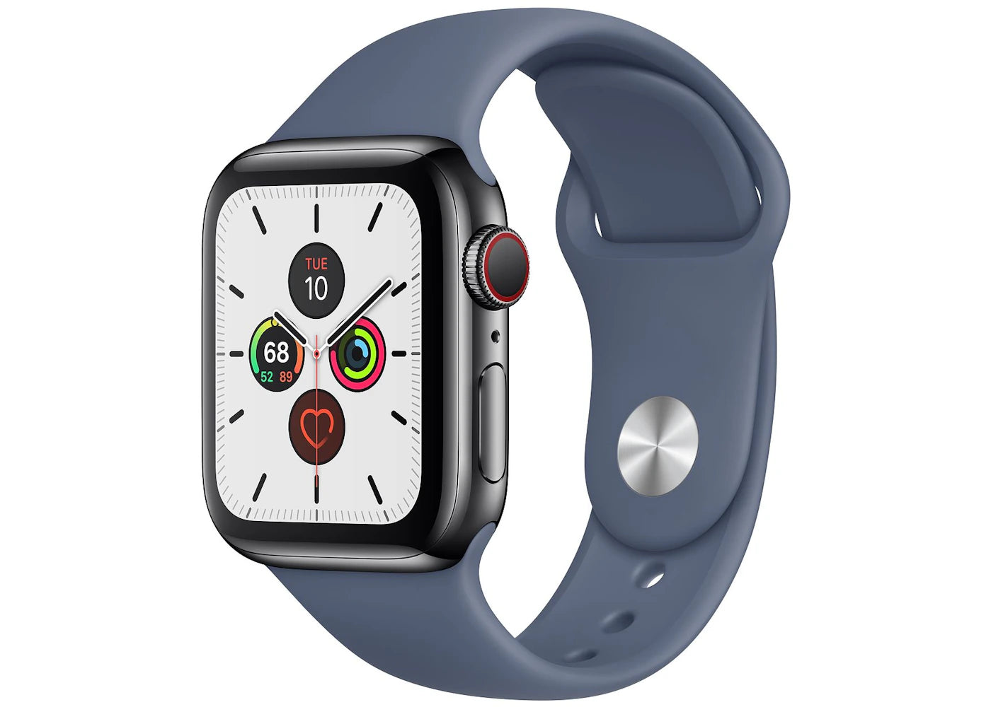 Apple Watch Series 5 GPS + Cellular 40mm Space Black Stainless Steel with Alaskan Blue Sport Band A2094