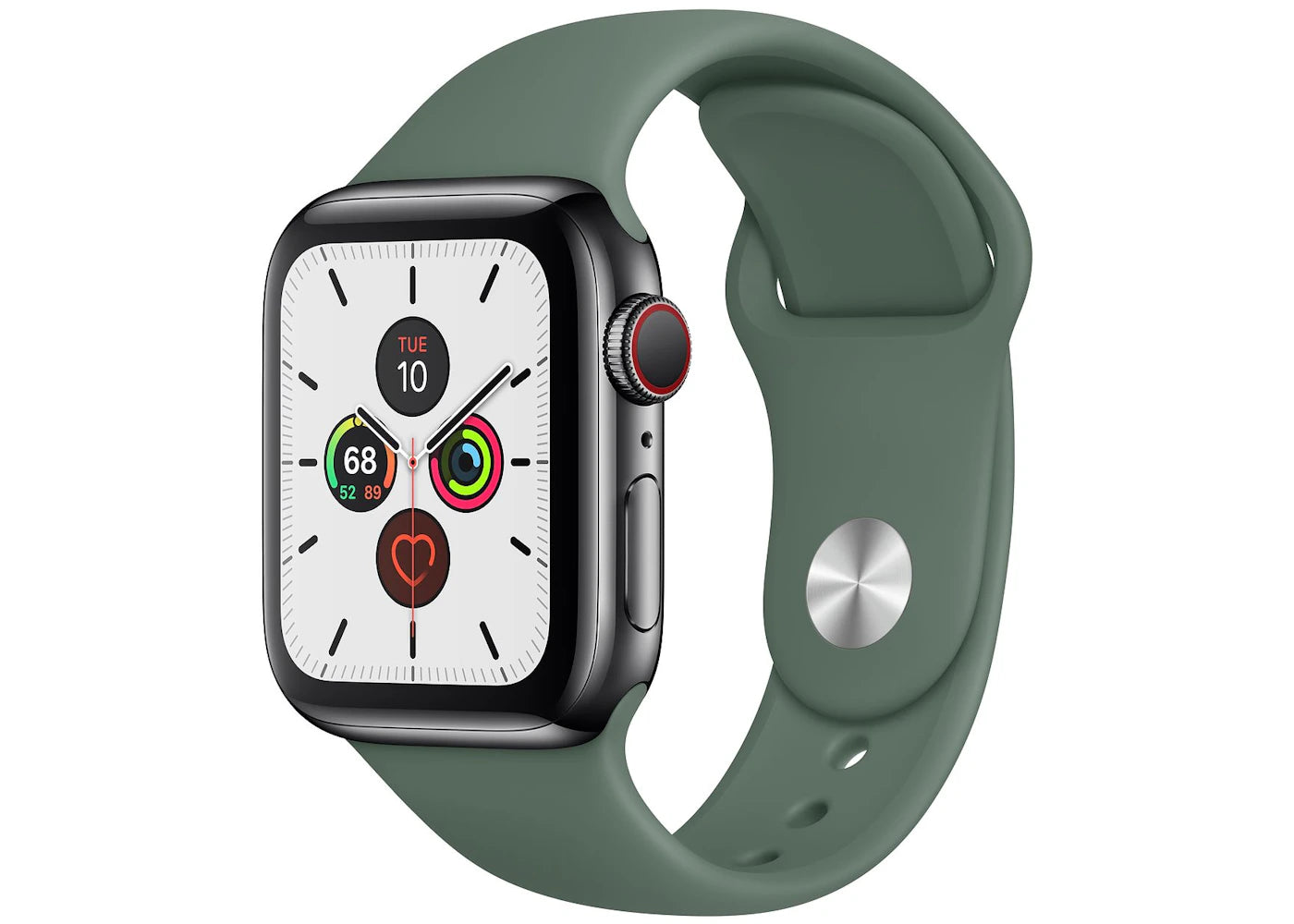 Apple Watch Series 5 GPS + Cellular 40mm Space Black Stainless Steel with Pine Green Sport Band A2094