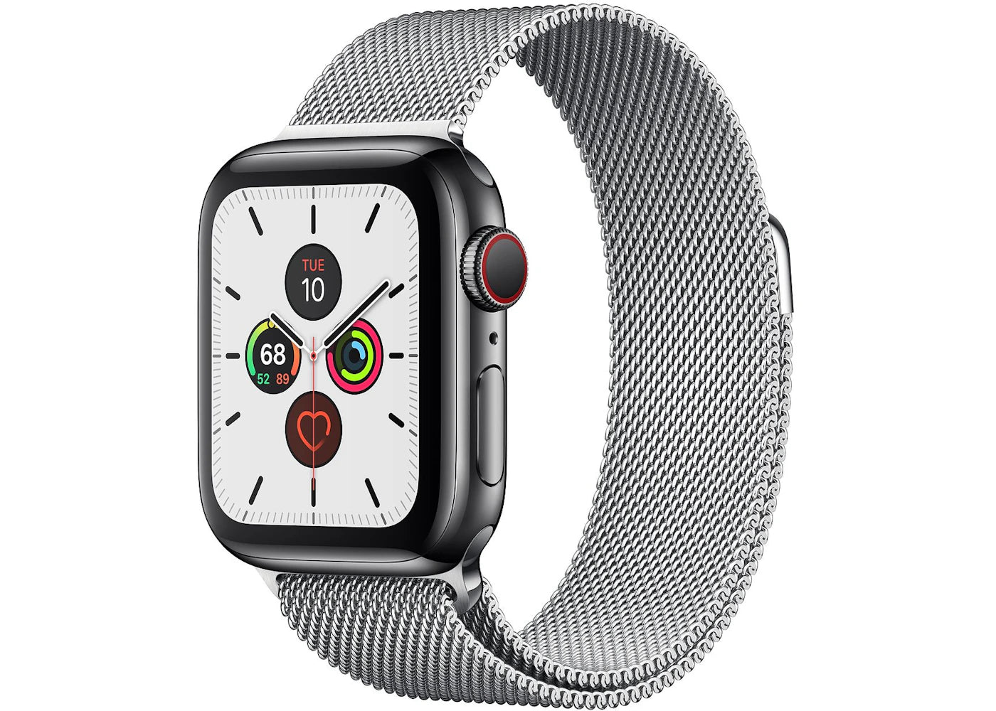 Apple Watch Series 5 GPS + Cellular 40mm Space Black Stainless Steel with Silver Milanese Loop A2094
