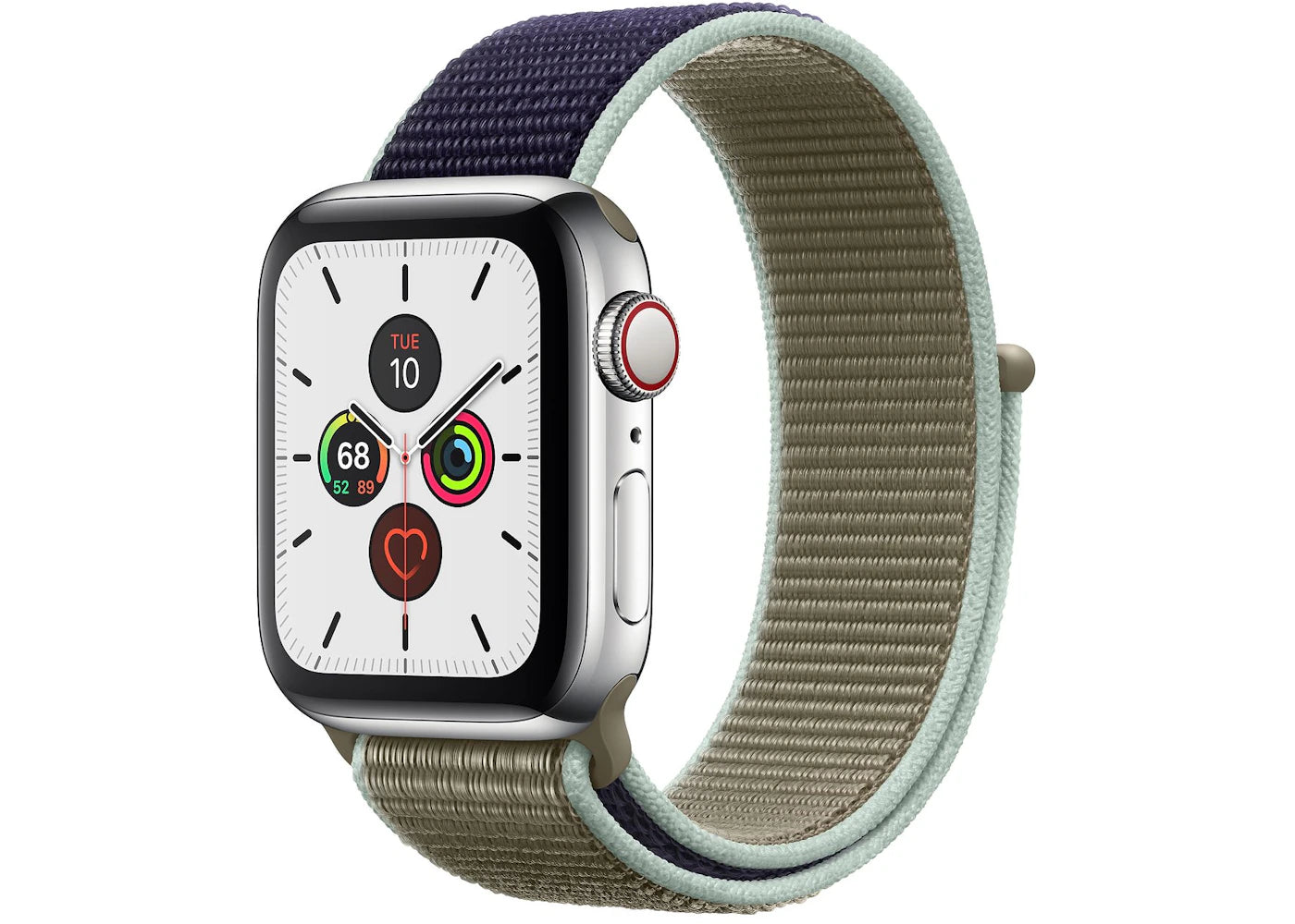 Apple Watch Series 5 GPS + Cellular 40mm Stainless Steel with Khaki Sport Loop A2094