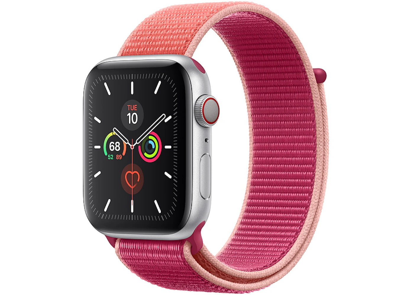 Apple Watch Series 5 GPS + Cellular 44mm Silver Aluminum with Pomeganate Sport Loop A2095