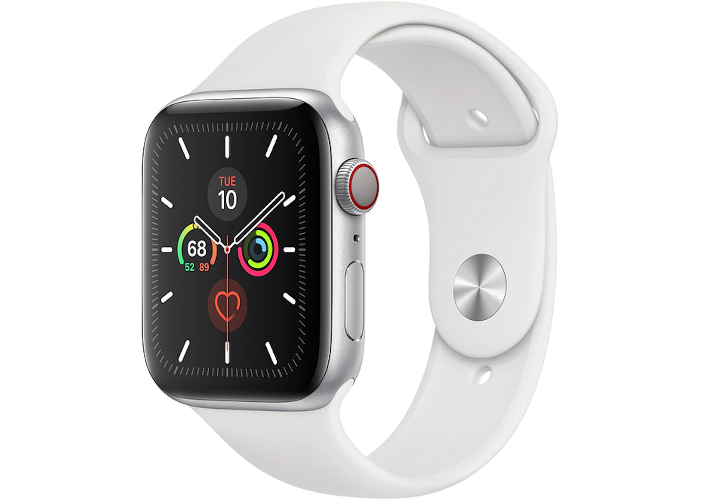 Apple Watch Series 5 GPS + Cellular 44mm Silver Aluminum with White Sport Band A2095