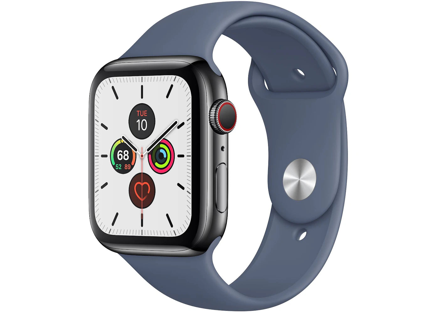 Apple Watch Series 5 GPS + Cellular 44mm Space Black Stainless Steel with Alaskan Blue Sport Band A2095