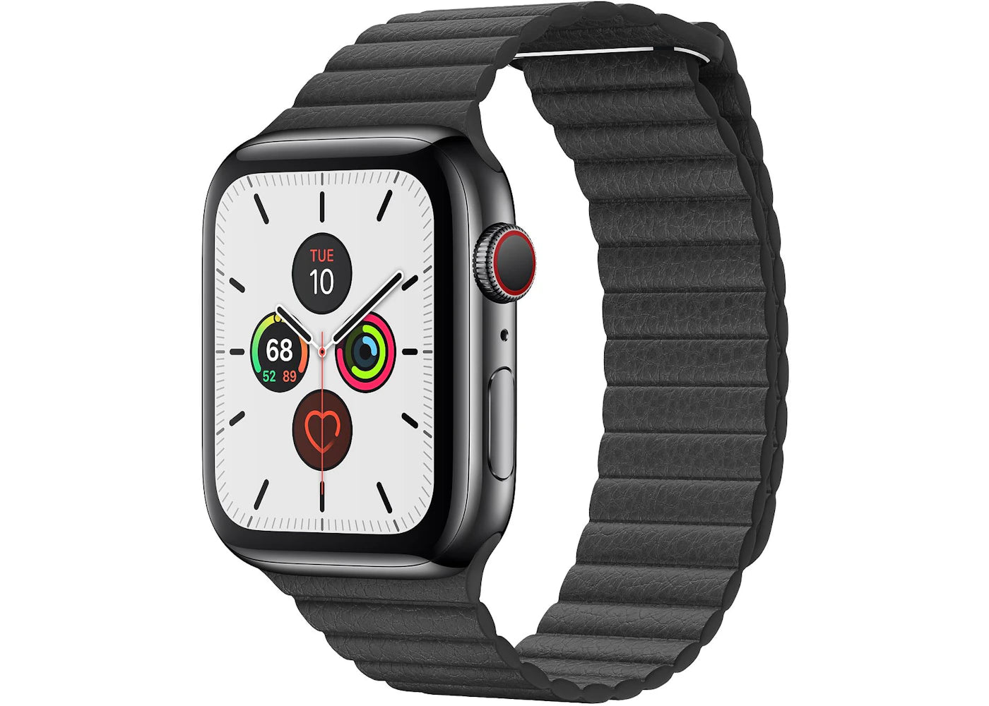 Apple Watch Series 5 GPS + Cellular 44mm Space Black Stainless Steel with Black Leather Loop Medium A2095