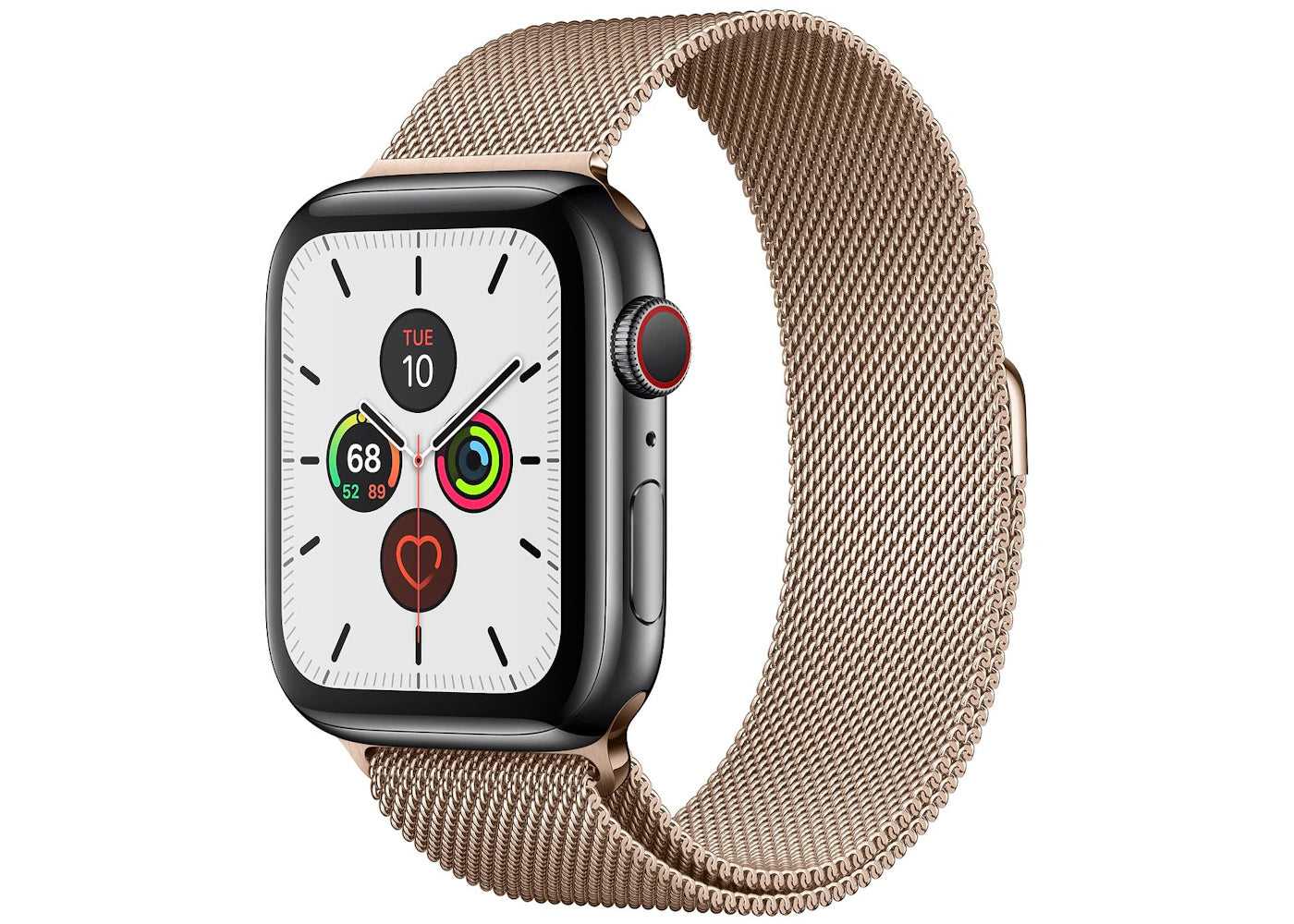 Apple Watch Series 5 GPS + Cellular 44mm Space Black Stainless Steel with Gold Milanese Loop A2095