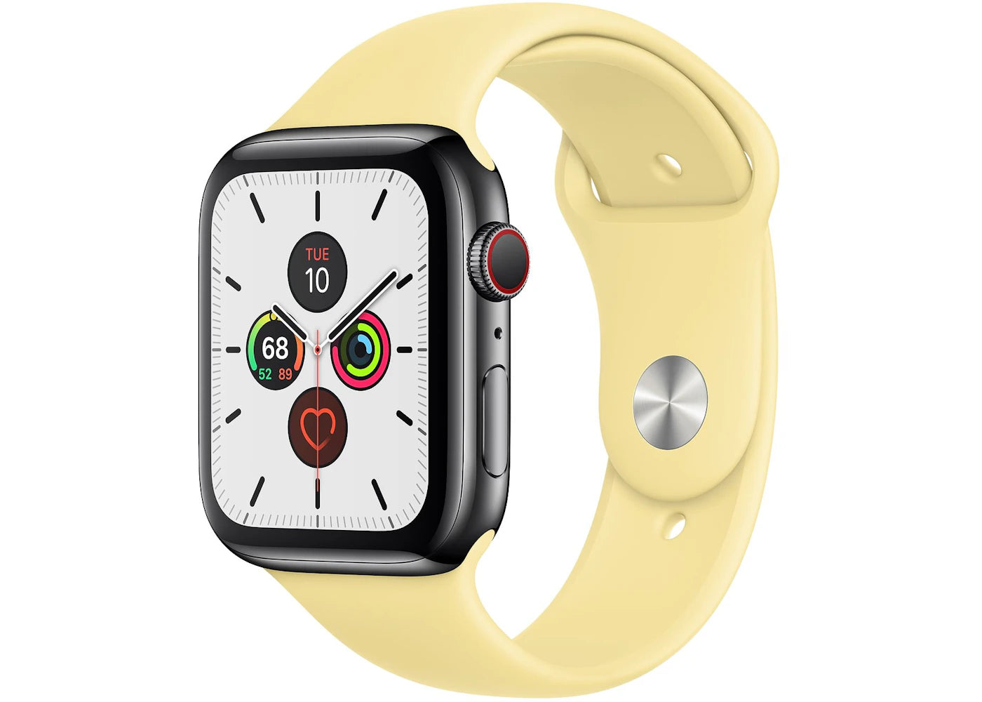 Apple Watch Series 5 GPS + Cellular 44mm Space Black Stainless Steel with Lemon Cream Sport Band A2095