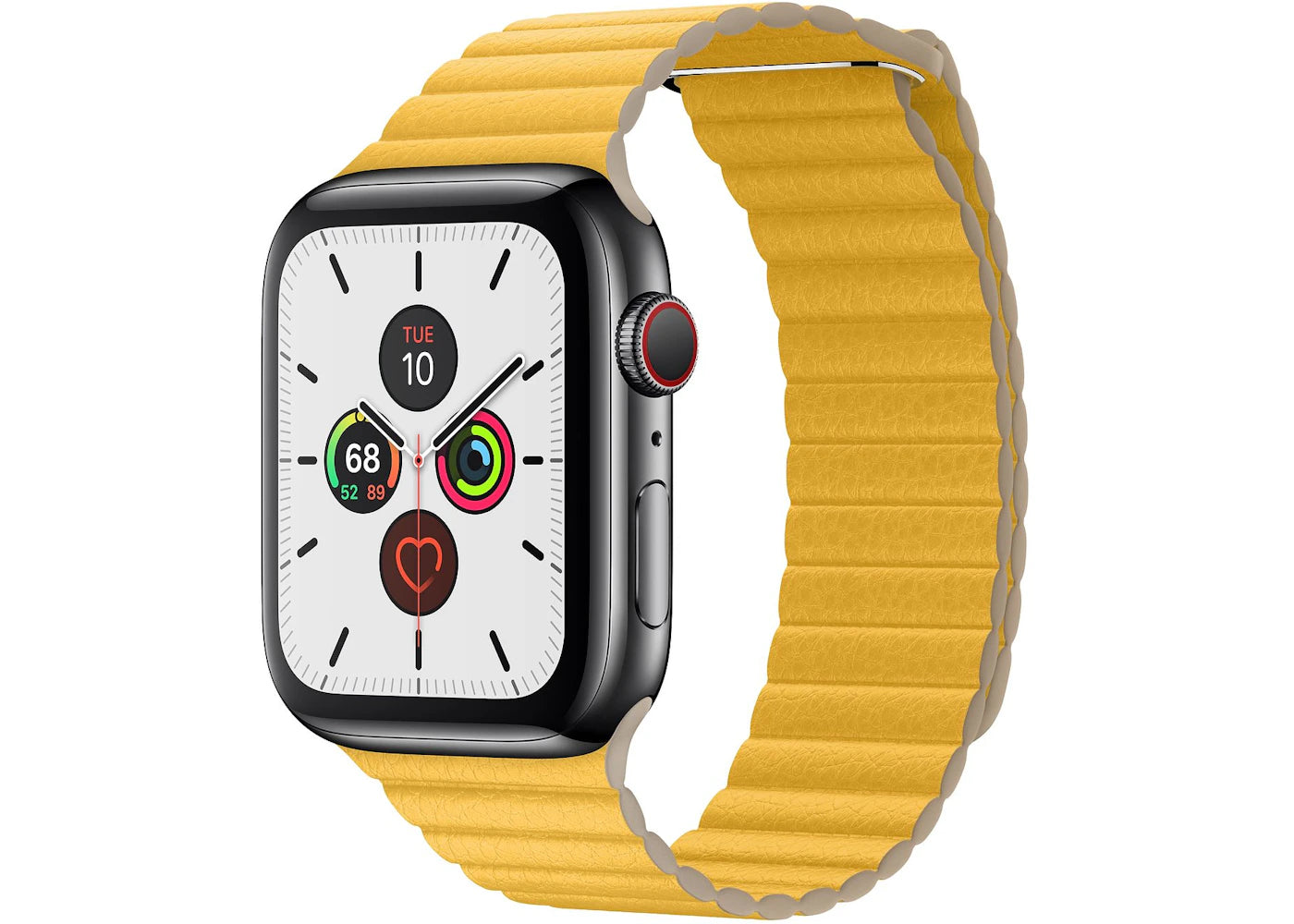 Apple Watch Series 5 GPS + Cellular 44mm Space Black Stainless Steel with Meyer Lemon Leather Loop Large A2095