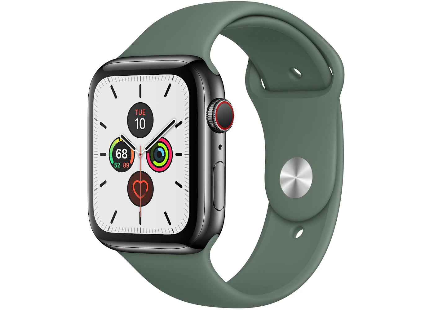 Apple Watch Series 5 GPS + Cellular 44mm Space Black Stainless Steel with Pine Green Sport Band A2095