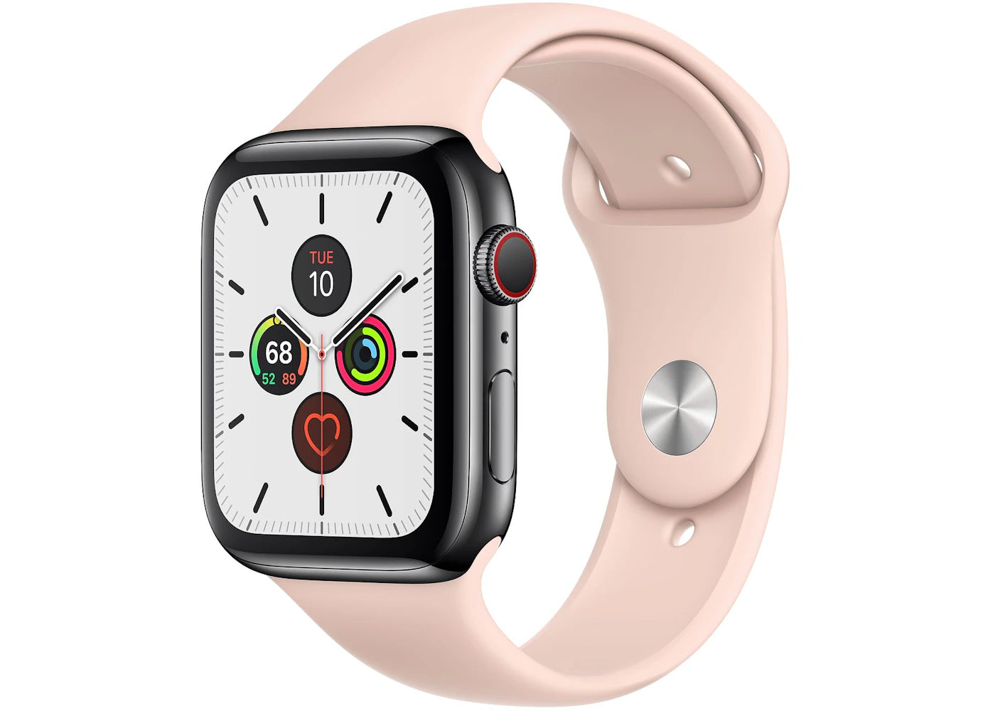 Apple Watch Series 5 GPS + Cellular 44mm Space Black Stainless Steel with Pink Sand Sport Band A2095