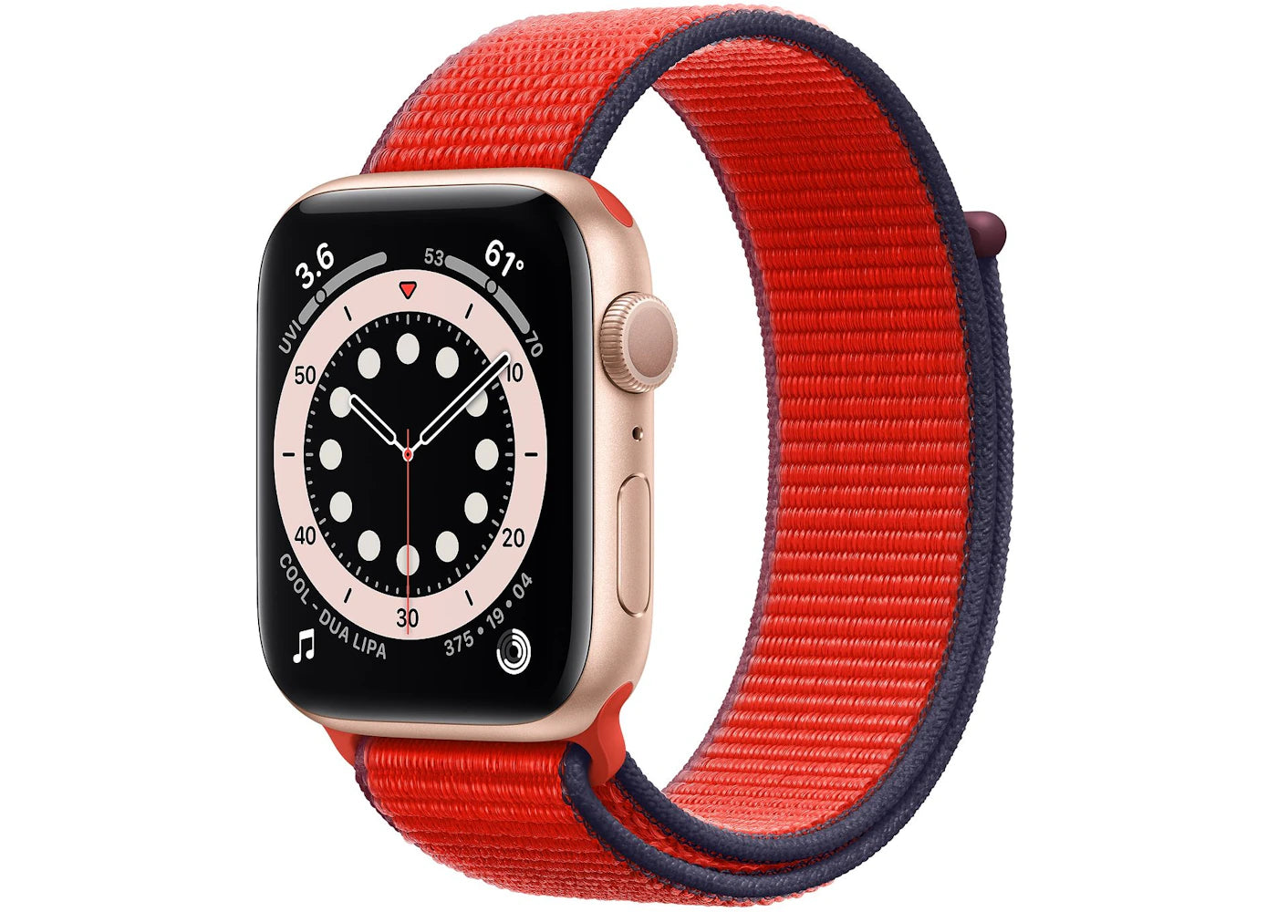 Apple Watch Series 6 GPS 44mm Gold Aluminum with Red Sport Loop A2292