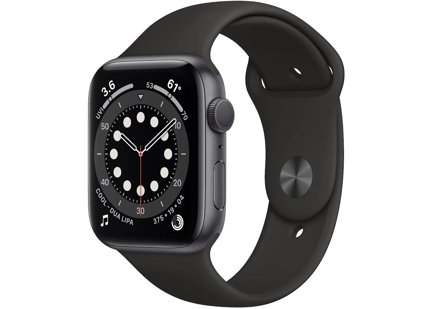 Apple Watch Series 6 GPS 44mm Space Gray Aluminum with Black Sport Band A2292